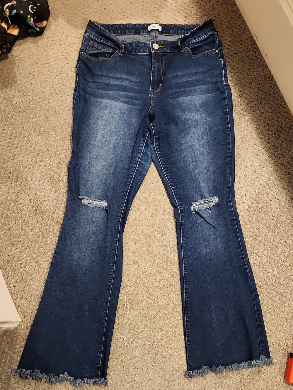 YMI Dark Blue Distressed Flare Jeans SZ 14